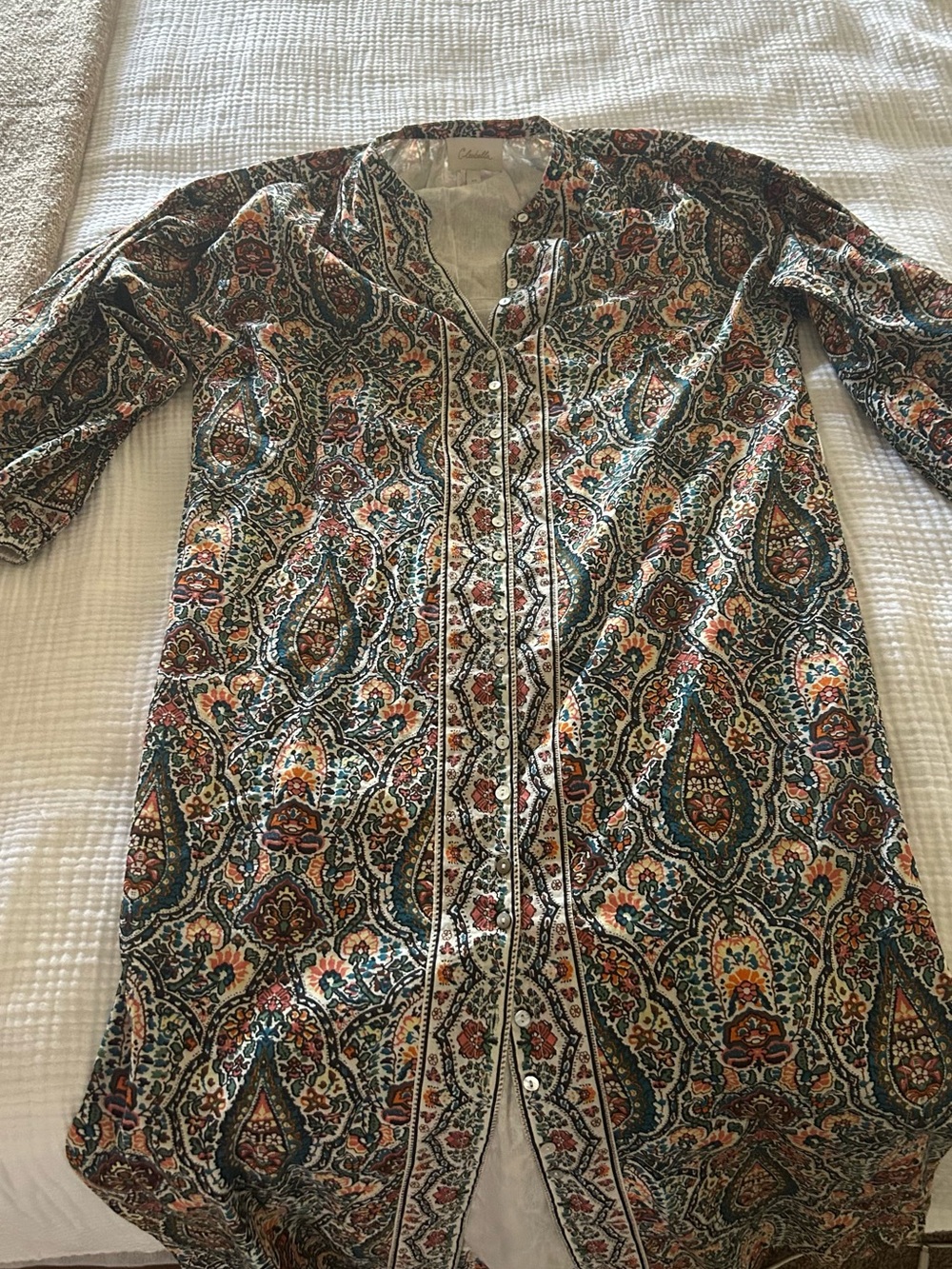 Cleobella Paisley Print Blouse in Coral, Teal & Cream - Picture 1 of 2